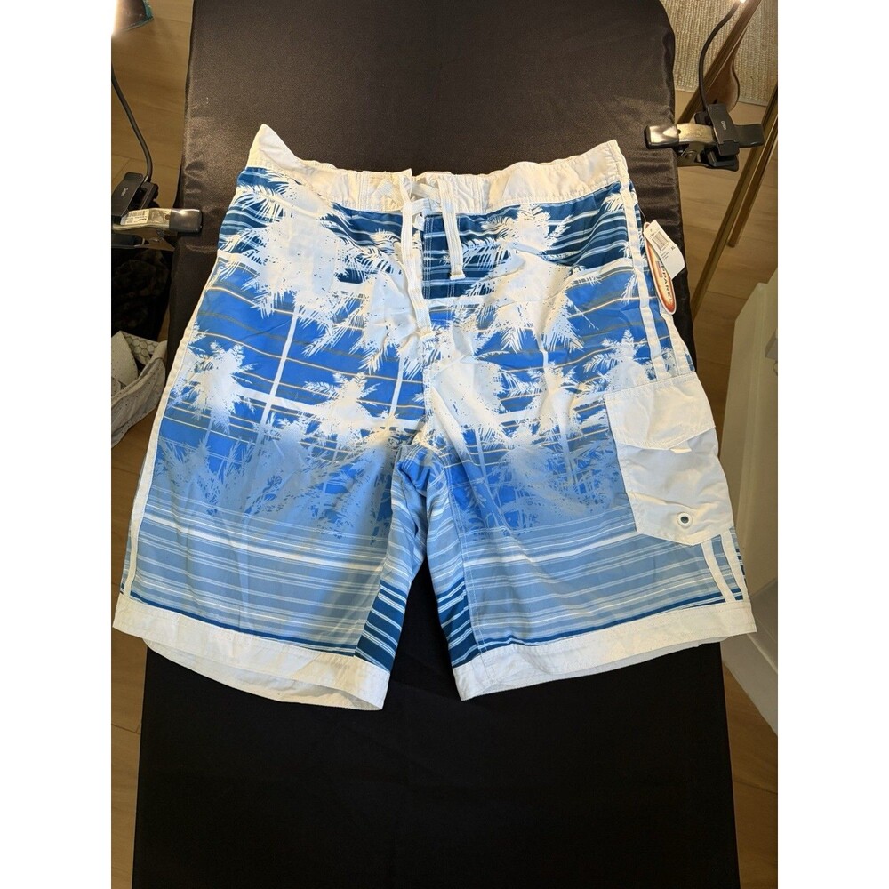 Men’s Blue Palm Tree Swim Trunks Board Shorts Tropical Beach Size XL NEW